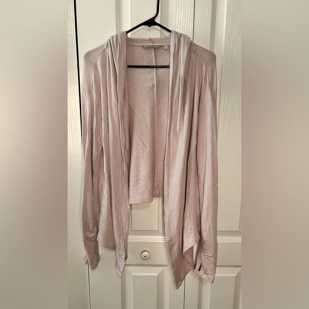 Athleta Women’s Nirvana Pink Hooded Open Front Long Sleeve‎ Thumbhole Cardigan S